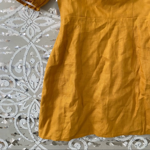 REFORMATION Yellow Ochre Spring Bow Sleeve Linen Mini Dress 2 - Picture 7 of 12